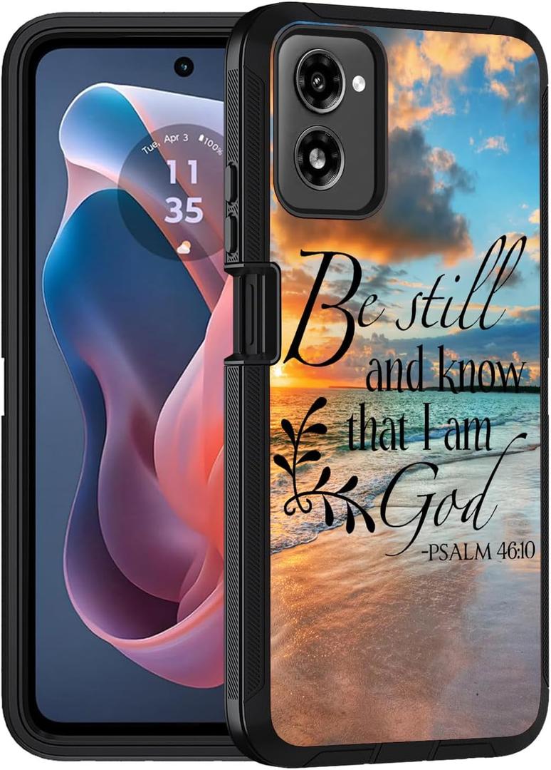 Designed for Moto G Power 5G 2024 Case, Military Grade Heavy Duty 3-Layer Shockproof Full-Body Protective Cover for Motorola Moto G Power 5G 2024, Quotes Bible Verse Psalm 46:10
