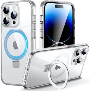 DASFOND Mag-Stand Designed for iPhone 14 Pro Case, 2023 Upgraded [All-in-1] [Compatible with MagSafe] Invisible Ring Kickstand Transparent Phone Case Cover for iPhone 14 Pro 6.1 inch, Clear