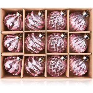 Clear Christmas Ball Ornaments for Tree - Pink Glitter Christmas Ornaments for Holiday Indoor Decorations - Shatterproof Plastic Xmas Bulbs 80mm 3.15 inch, Pack of 12
