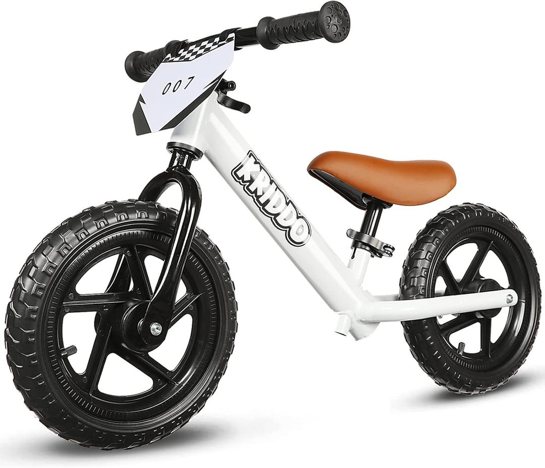 KRIDDO Toddler Balance Bike 2 Year Old, Gift for 2-3 Boys Girls, Adjustable | 2 Year Old Boy Birthday Gift, Easy to Assemble, Personalized Plate with 3 Sticker Sets, White
