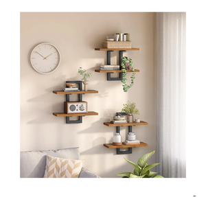 HOOBRO Floating Shelves, 15 Inch Wall Shelf Set of 3, Wall Mounted Storage Shelves 2-Tier, Hanging Bathroom Shelves, for Living Room, Bedroom, Bathroom, Kitchen, Rustic Brown and Black BF32BJP301