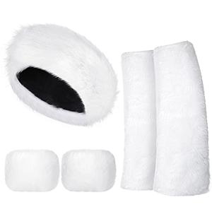 SATINIOR 2 Pieces Faux Fur Headband Set Ear Warmer Headwrap Furry Wrist Cuff Leg Warmers Boot Cuff Winter Accessories for Women Girls (White)