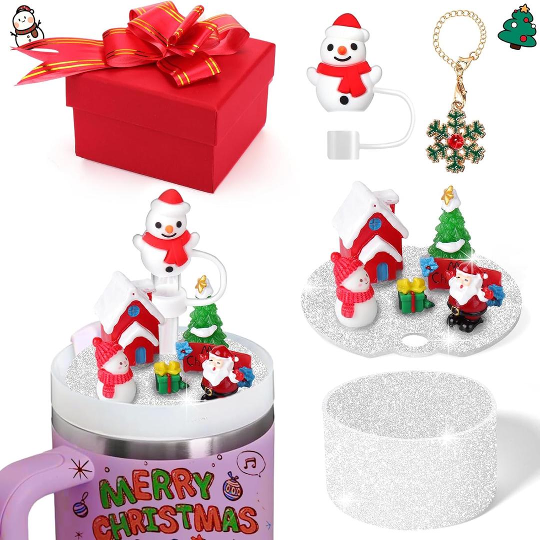 AIERSA Christmas Cup Accessories for Stanley 40 oz- Christmas Straw Topper, Lid Topper Decorations, Silicone Boot, Charms Ornament