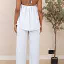 Vssjavun Women's Summer 2 Piece Outfits Cowl Neck Sleeveless Halter Tops and Wide Leg Pants Vacation Beach Matching Sets 2026 (White, XXL)