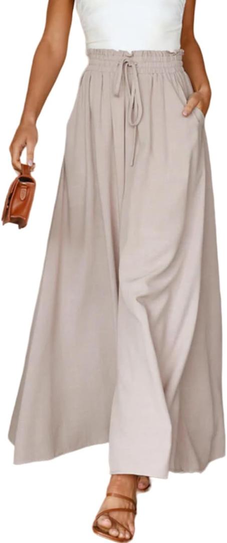 YOCUR Summer Beach Pants High Waisted Wide Leg Pants for Women Vacation Printed Loose Flowy Palazzo Lounge Trousers Beige XL