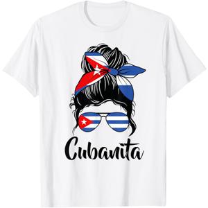Cubanita Messy Bun Cubanita Cuban Flag Messy Hair Woman Bun T-Shirt, Men Fit Type
