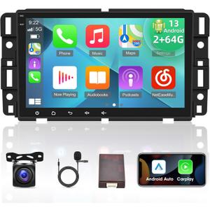 [2G+64G] Android 13 Car Radio for Chevy Silverado Chevrolet GMC Buick, 8 inch Touch Screen Stereo, Carplay/ Android Auto/ Hi-Fi Audio/ 1080P/ SWC/ Bluetooth + AHD Backup Camera