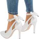 PiePieBuy Women's Pointed Toe High Heels Ankle Strap D'Orsay Pumps Shoes Bow Wedding Bowtie Back Dress Sandals (White) (8.5, White, Numeric_8_Point_5)