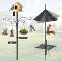 Upgraded Heavy Duty Bird Feeder Pole, 92 Inch Squirrel Proof Adjustable Bird Feeding Station,1 Inch Dia Bird House Pole, 4 Shepherd Hooks for Feeder Stand, Includes Water Bowl & Mesh Tray