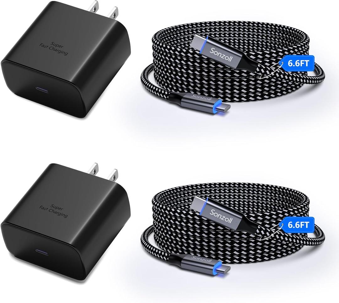 45W USB-C Super Fast Charger, 2 PACK 45 Watt Type C PD/PPS Android Phone Wall Charging Block for Samsung Galaxy S25 Ultra/S25/S25+/S24 Ultra/S24/S24+/S23/S22/S21/Note10,Tab S9/S8 (With 2x 6.6ft Cable)
