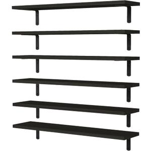 WOPITUES Wood Floating Shelves Set of 6, 24 inch Long Floating Shelves for Wall Decor, Farmhouse Shelf for Bedroom, Bathroom Storage Shelves, Book Shelves for Living Room - Black