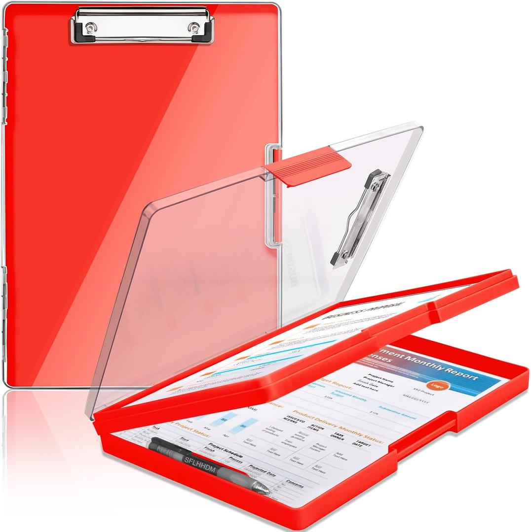 SFLHHDM Clipboard with Storage,Heavy Duty Clip Boards 8.5x11 with 2 Storage Case,Clear Visible Panel Storage Clipboards,Side Opening Nursing Clipboard Folder for Office Supplies-Red