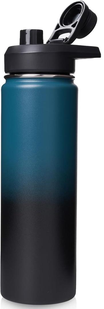 24 oz Insulated Water Bottle with Handle, 304 Stainless Steel Water Bottles with Wide Mouth, Double Wall Vacuum Sports Water Bottle, BPA Free, Keep Cold and Hot, Blue&Black