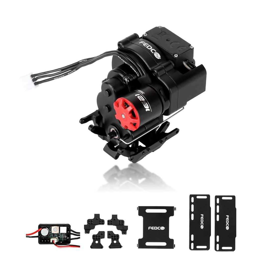 SCX24 Motor Upgrade 2-Speed Transmission with 3500KV Brushless Motor and ESC Combo with Transmission Mount,Side Plate,Shock Mount,Receiver Tray for SCX24 Upgrades 1/24 RC Crawler,RTR Version