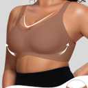OEAK Womens Wireless Jelly Bras V Mesh Comfortable Bralette Supportive Tshirt Bra No Underwire Seamless Push Up Everyday Bras (Gold, M)