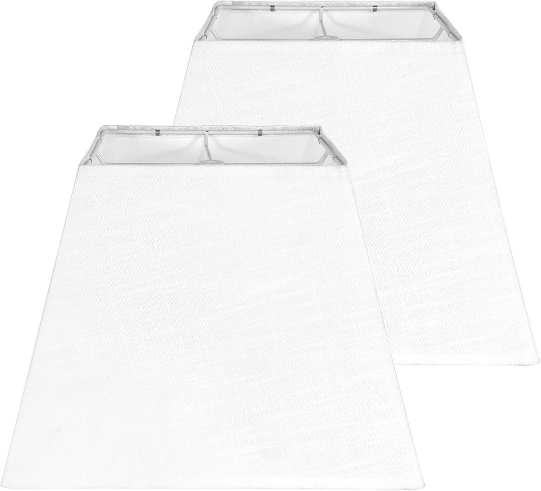 White Lamp Shades Set of 2, 8''x8''Top, 13''x13''Bottom 10'' Height, Square Lampshades Replacement Lamp Shades Natural Linen Hand Crafted for Table Lamps Floor Lamps Pendent Light, Assembly Required