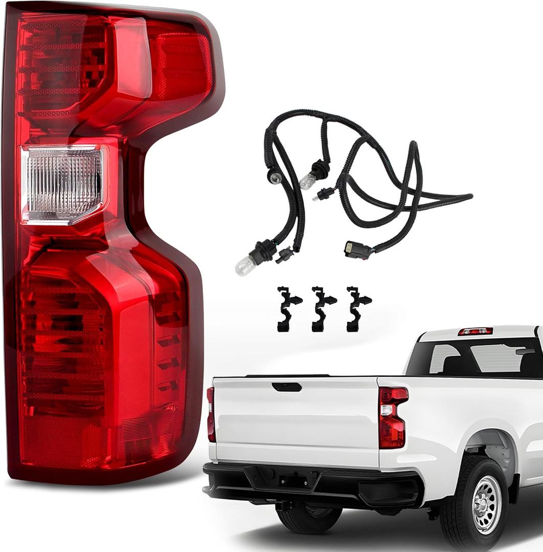 Halogen Tail Light Assembly Compatible with 2019-2026 Chevy Silverado 1500 WT/Custom/Custom Trail BOSS/LT/RST 2020-2023 Silverado 2500HD/3500HD WT/LT Taillight w/Bulbs Right Passenger Side