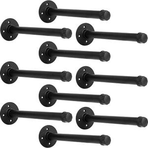 Industrial Pipe Shelf Brackets 10 PCS Wall Mount DIY Shelving Brackets 12 in Shelf Bracket Kitchen Floating Pipe, Included Accessories