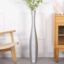 Leewadee Decorative Tall Floor Vase for Living Room Decor, 34 inches, Silver, Resin