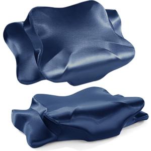 HOMBYS 2 Pack Satin Cervical Pillowcases (Only Pillowcase), Silky Butterfly-Shaped Contour Pillow Cover Cervical Neck Pillow Case with Zipper for Side Back Stomach Sleepers (Navy Blue, Queen Size)