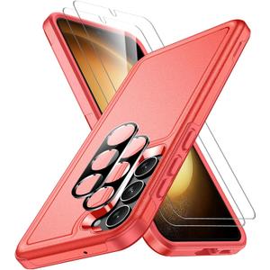 SPIDERCASE Designed for Samsung Galaxy S23 Case, [10 FT Military Grade Drop Protection], 2 Pack [Tempered Glass Screen Protector+Camera Lens Protector] Heavy Duty Shockproof Case, Red