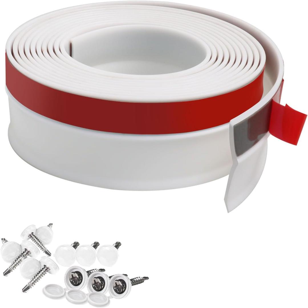 Garage Door Weather Stripping, 40FT White Garage Door Side and Top Seal Trim, Universal Adhesive Backed Garage Door Rubber Seal Strip Replacement with Nails
