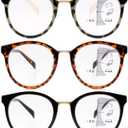 3 Pack Progressive Reading Glasses for Women Men Round Frame Multifocal Readers Fashion Metal Gasket Multi-Focus Glasses(Multicolor, +1.25) (Brown+black+beige Tortoiseshell)