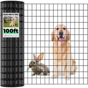 Welded Wire Fencing 36 Inch x 100 Foot, 2 Inch x 3 Inch 16GA Black Hardware Cloth PVC Coated Garden Border Fencing Roll Vinyl Coating Metal Wire Mesh for Yard Vegetable Goat Protection Poultry Netting