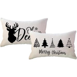 ULOVE LOVE YOURSELF Farmhouse Winter Holiday Throw Pillow Covers Winter Deer/Xmas Trees Lumbar Cushion Covers 1220 for Sofa Couch Porch Decor (Black)