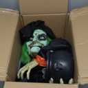 Haunted Hill Farm Sitting and Talking Witch Halloween Animatronic with Moving Mouth and Light-Up Mini Cauldron for Scary Halloween Decorations, Spooky Halloween Props, Perfect for Tabletop