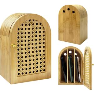 Bamboo Phone Box,Premium Cell Phone Box for Family Time, Cell Phone Jail with Charging Holes,Phone Lock Box Holds 6 Phones,Oak
