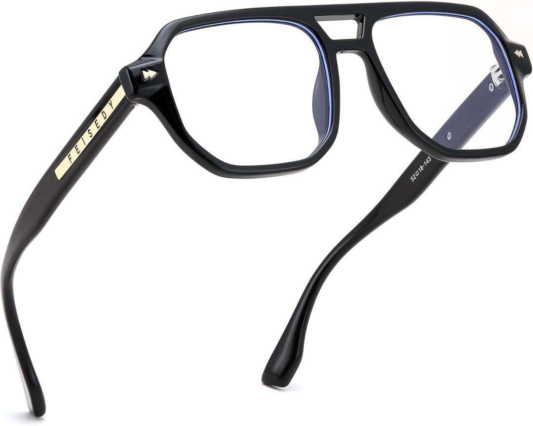 FEISEDY Aviator Blue Light Glasses for Men Women, Retro 70s Style Design TR90 Anti Glare Digital Eyestrain & Daily Wear B0284 (Black)