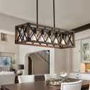 Dining Room Light Fixture/Chandelier Over Table,Matte Black Rustic Wood Ceiling Pendant Light,6-Light Kitchen Island Lighting Fixtures, Linear Farmhouse Chandeliers for Dining Room,Kitchen Island
