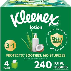 Kleenex Lotion Facial Tissues with Coconut Oil, 4 Cube Boxes, 60 Tissues Per Box, 3-Ply