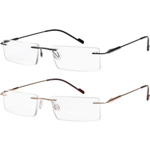 Success Eyewear Reading Glasses 2 Pair Rimless Ultra Lightweight Readers for Men and Women