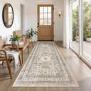 Vintage Hallway Runner Rug 3x8: Large Soft Washable Entryway for Kitchen Laundry Room Non-Slip Backing Runner for Entrance Living Room Bedroom Bathroom - Beige