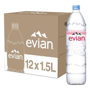 Evian Natural Spring Water, 1.5 L bottle (Pack of 12), Expiry: 02-13-2027