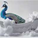 PailailaiNest Funny Animal in Bathtub Peacock Wall Art Bird Peacock Painting Poster Picture Wall Decor for Bedroom Office Living Room Home Decor for Women Unframed 12x18inch(30x45cm)