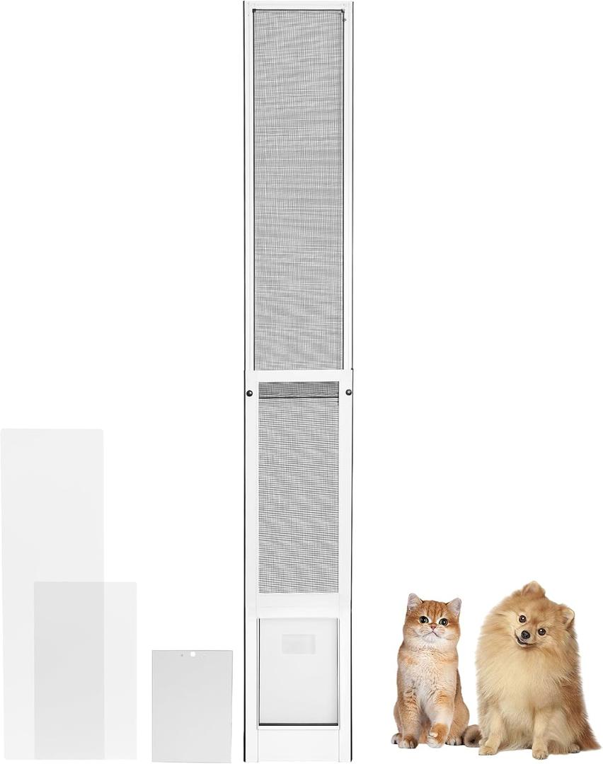 Cat Door for Sliding Glass Door, Patio Pet Door Insert for Sliding Door, Height Adjustable from 44" to 84", 12 x 8 inches