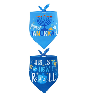 Hanukkah Dog Bandanas 2 Pack Chanukah Menorah Pet Scarf Set Reversible Triangle Bibs Kerchief Gift for Dog Pet Holiday Costume Accessories