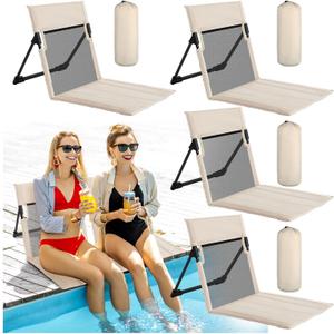 Karenhi 4 Pcs Foldable Poolside Chairs Portable Beach Chair Folding Seat for Edge of Pool Provide Back Support with Carry Bag for Adults Traveling Camping Picnic Lawn