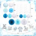 Epakh 23 Pcs Blue Toile De Jouy Baby Shower Decoration Pre-strung Vintage Blue Pink Toile De Jouy Sign with Honeycomb Ball Paper Flower Lantern Fan Hanging Swirl for Boy Baby Shower Decoration