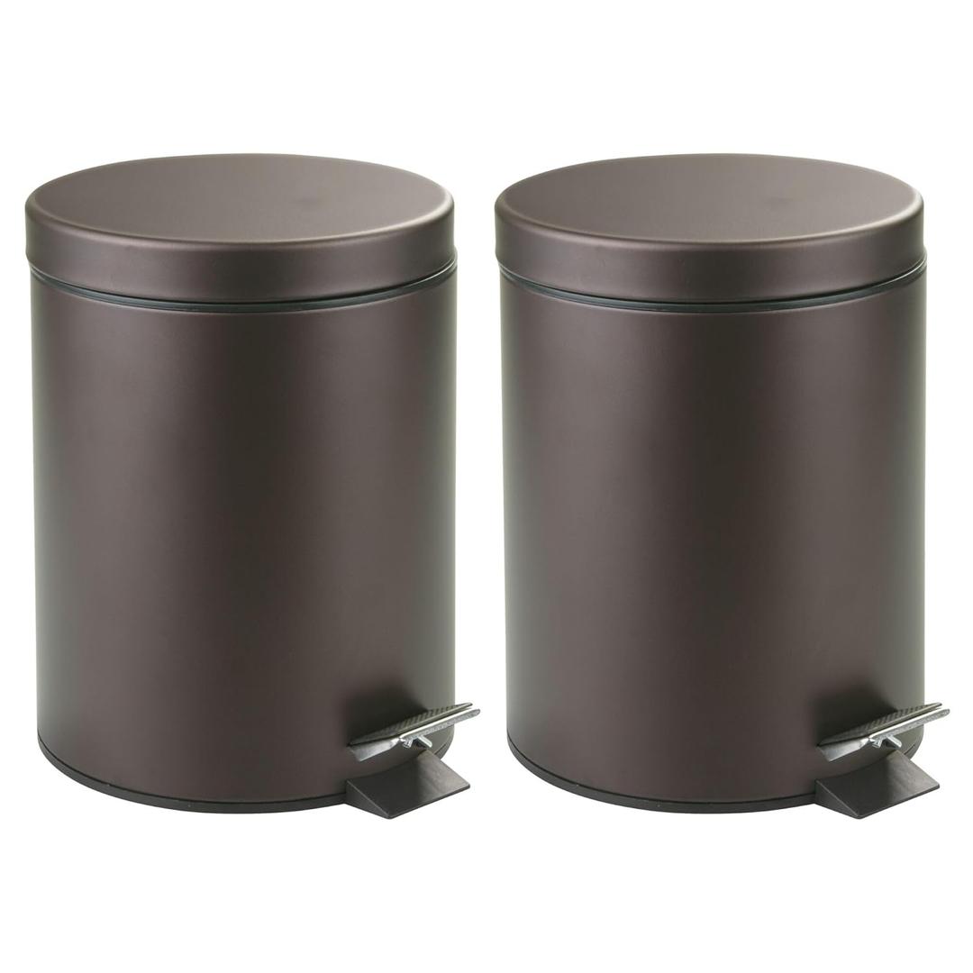 iDesign Round 1.3 Gallon Bathroom Step Trash Can - Set of 2 - Bronze