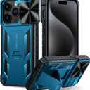 FNTCASE for iPhone 15 Pro Case: Military Grade Drop & Shock Protection Cell Phone Cover with Kickstand & Slide | Rugged Protective Bumper Textured (Blue)