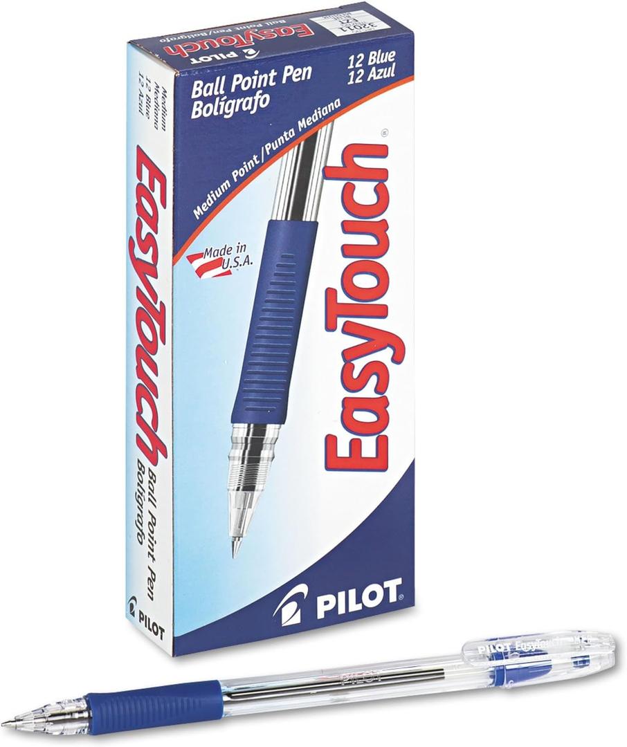 PILOT EasyTouch Ballpoint Stick Pens, Medium Point, Blue Ink, 12-Pack (32011)