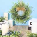 4 PCS Small Winter Blue Berry Cabinet Wreath Artificial Mini Kitchen Wreaths Vintage Swags Wreath with Retro Burlap Ribbon for Farmhouse Rustic Home Front Door Window Pillar Wedding Chair Wall