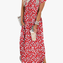 Women Summer Long Sundress Crewneck Short Sleeve Maxi Dress 2025 Casual Loose Beach Dress with Pockets Size L