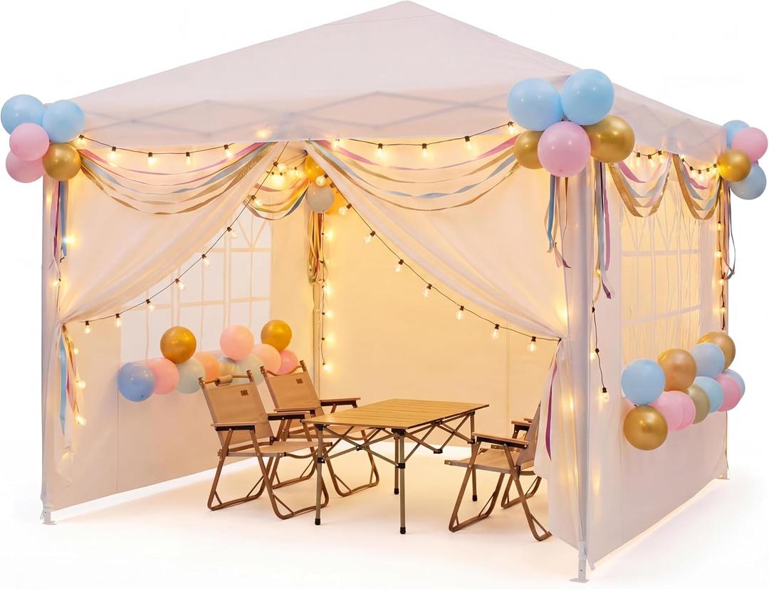 10x10 ft Party Tent, Heavy Duty Pop Up Commercial Canopy with 4 Removable Sidewalls, Waterproof Outdoor Wedding Event Shelter for Patio Backyard Gathering, White