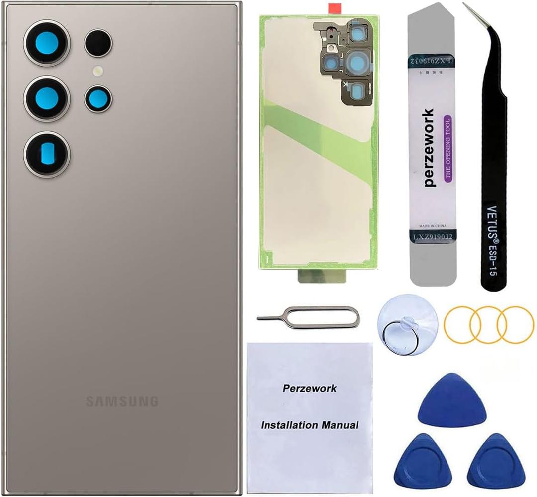 Rear Back Glass Replacement for Samsung Galaxy S24 Ultra 6.8-inches with Reparing Toolkit(Titanium Gray)