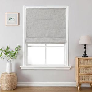 Joydeco Cordless Roman Shades, Linen Window Blinds, 38" W×75" H, White